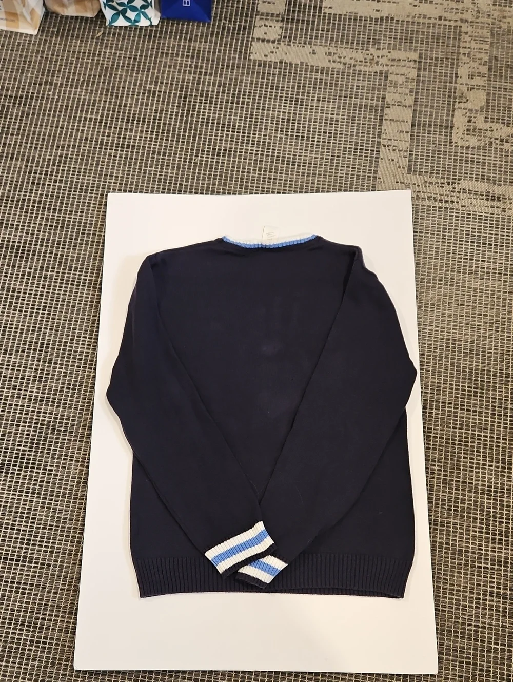 Gymboree Navy Crewneck Sweater with Light Blue & White Trim.  Size L (10-12).